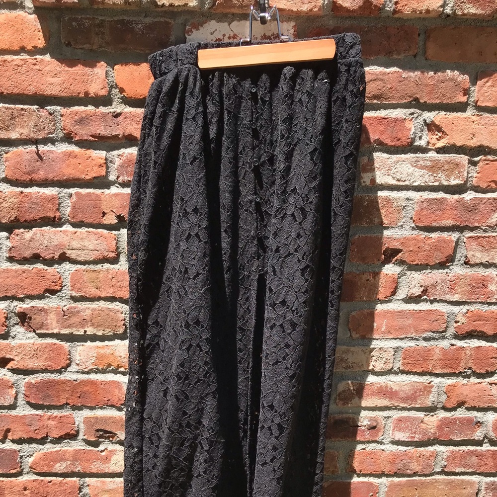 Black lace maxi dress button front with slit